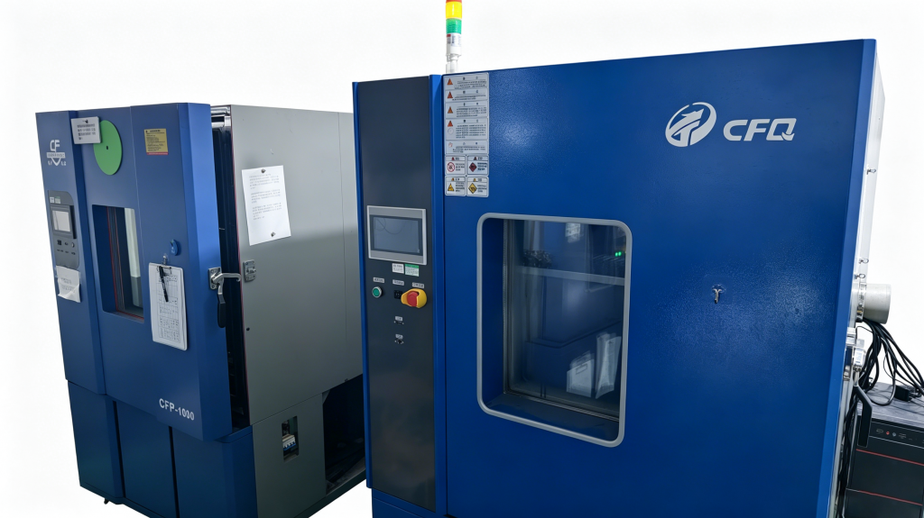 Empty environmental test chamber in an electronics reliability testing laboratory